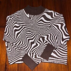 H&M Divided Jacquard Knit Sweater Jumper Brown White Swirl Knit Long Sleeve